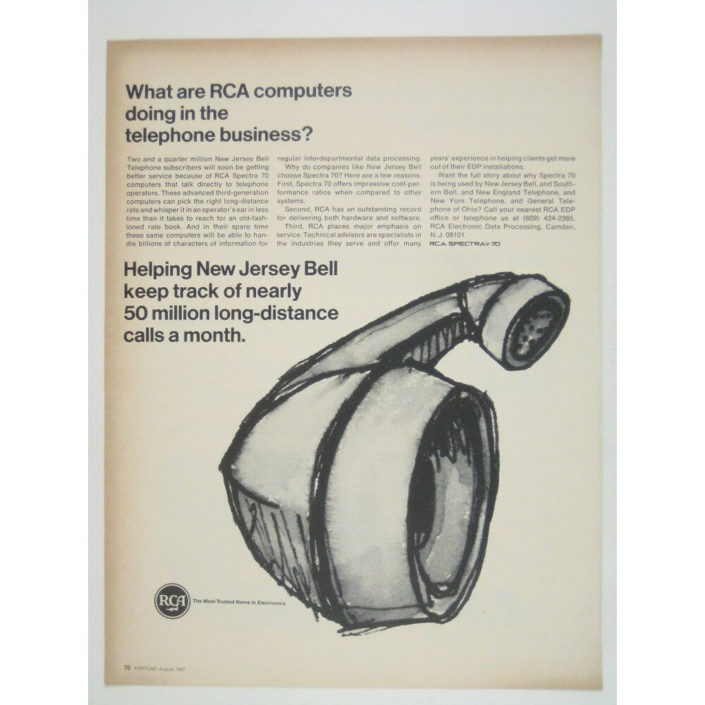 Helping New Jersey Bell Track 50 Million Long Distance Calls RCA Spectra 70 Ad 1